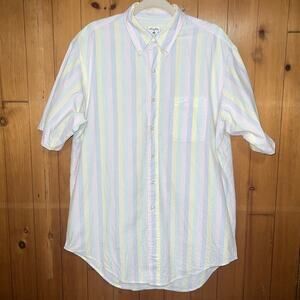 Brooks Brothers Sports Shirt Seersucker Pastel Striped Button Down Shirt Size L